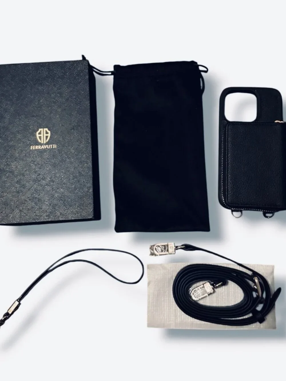 iPhone 13 Pro Crossbody Zipper Wallet Phone Case Black Vegan Leather
